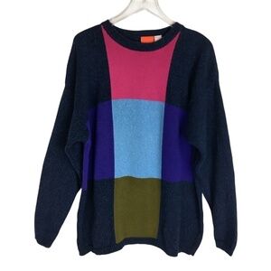 Vintage Chunky Abstract Color Block Sweater L